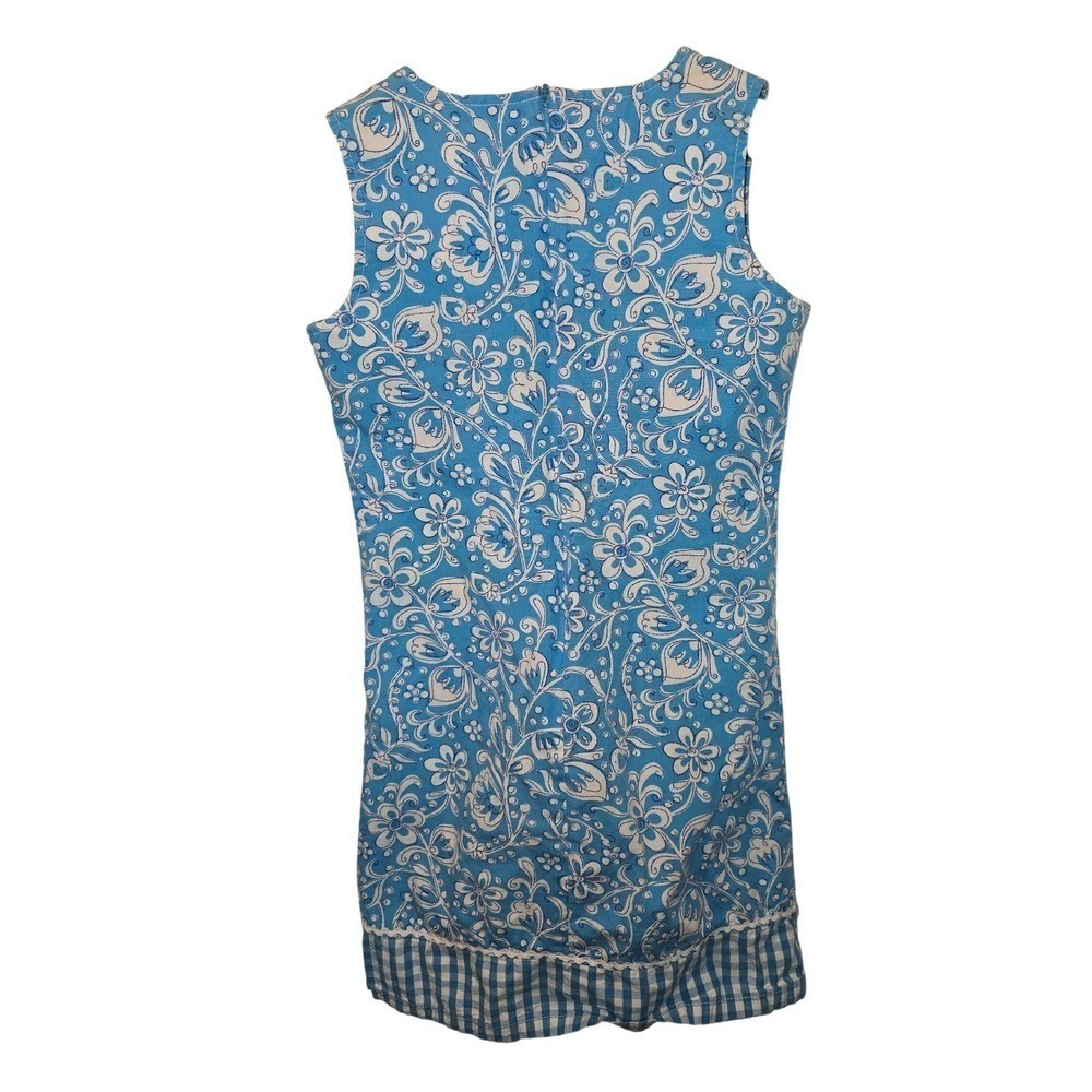 The Childrens Place Girls Blue White Floral‎ Gingham Lace Trim Dress Size 8 - Picture 3 of 5